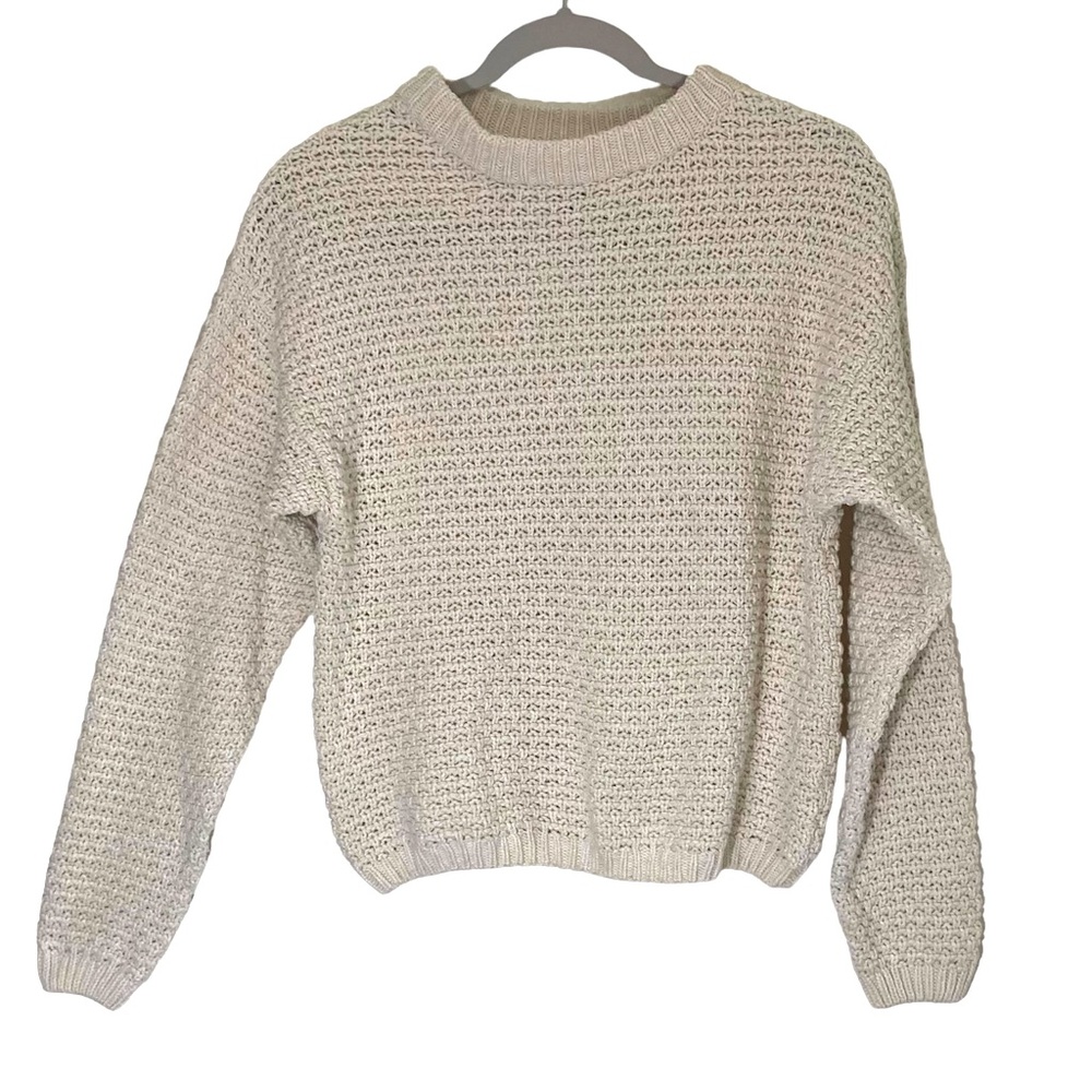 Universal Thread Womens Cotton Blend Pullover Sweater XS Cream Short Slouchy